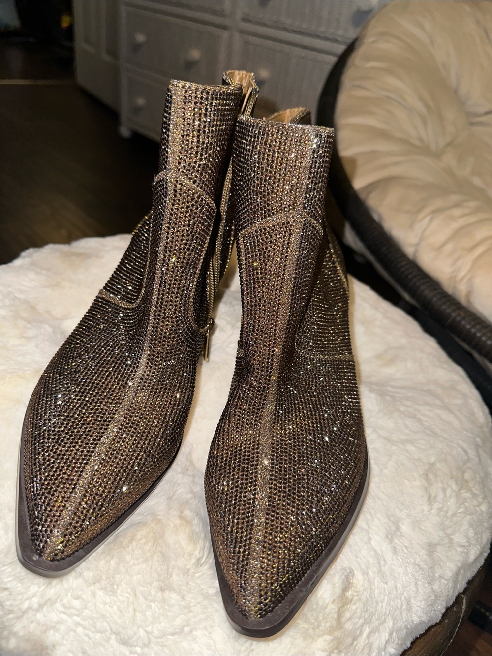 Jessica Simpson Pointed Toe Ankle Boots in Sparkling Bronze